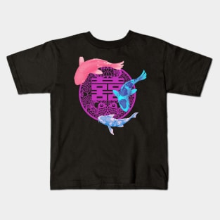 Double Happiness Koi Fish Blush Pink with Purple Symbol - Hong Kong Retro Kids T-Shirt